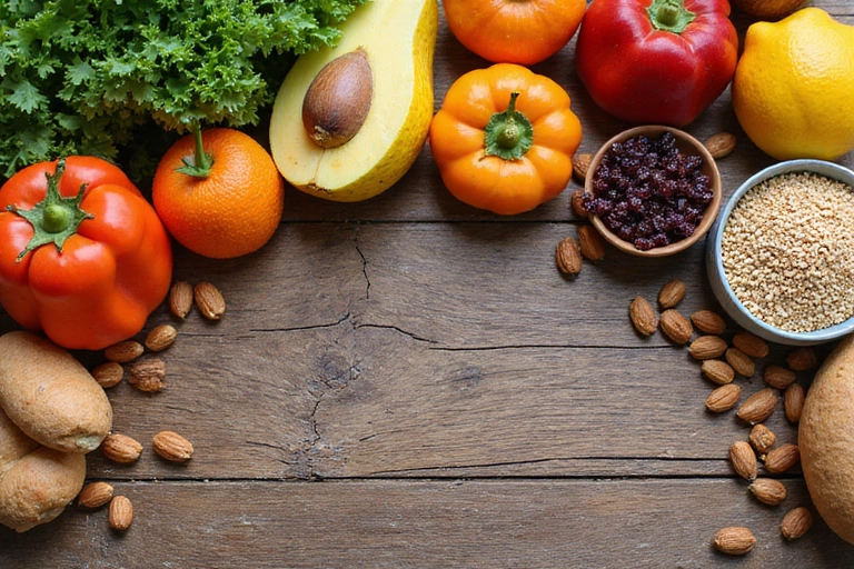 Healthy food ingredients arranged aesthetically